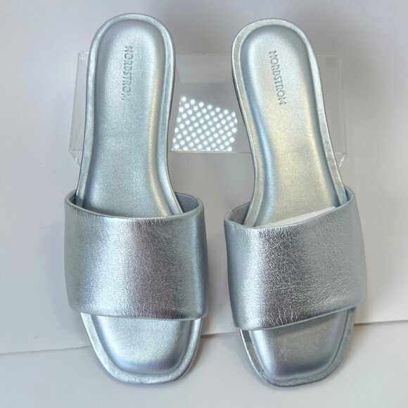 Nordstrom Caryl  Silver Metallic Sandals Women Slides Size 8.5 - Picture 4 of 6